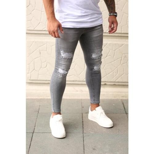 Sex Appeal Skinny Mens Jeans Quilted Embroidered Ripped Stretch Denim Pants MAN Elastic Waist Patchwork Jogging Denim Trousers