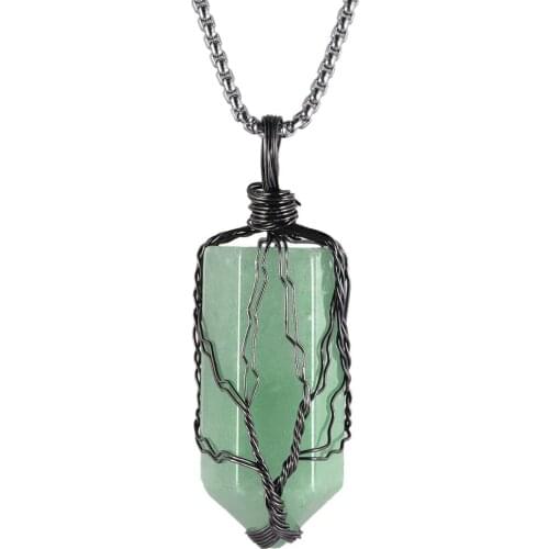 SUNYIK Copper Wire Wrapped Tree of Life Crystal Hexagon Point Pendant fit Necklace Reiki Stone Handmade Amulet Jewelry