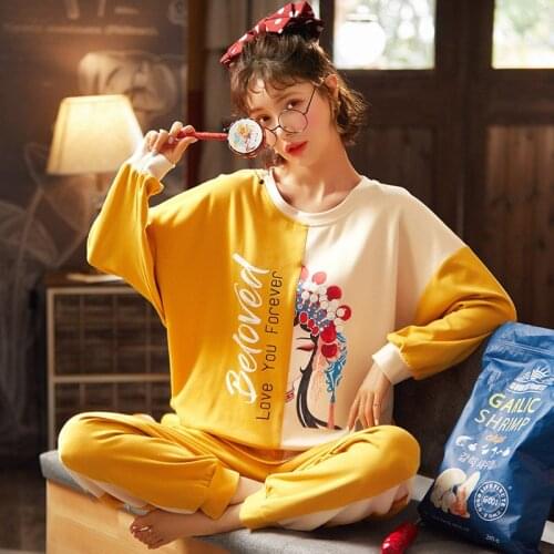 Chinese Style Drama Pattern Pyjamas Set For Women Long Sleeve Pijamas Mujer Female Full Pure Cotton Pajamas Female Sleepwear