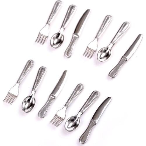 12PCS/set Vintage Tableware Mini Cutlery Knife Fork Spoon Childrens Toy Doll House Decor 2 Colors Dollhouse Miniatures