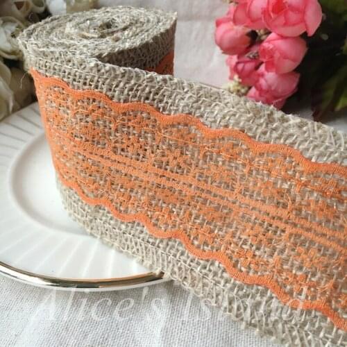 2meter/roll Jute Burlap Hessian Ribbon with Orange Lace rustic wedding decor vintage wedding decoration christmas decoration