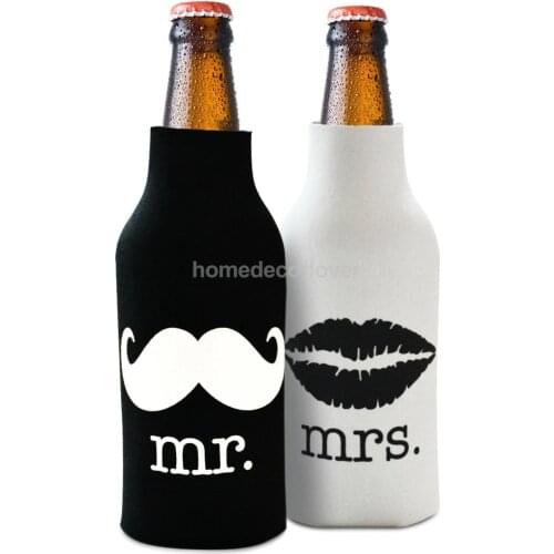 Set 2pcs Beer Bottle Cooler Sleeve Wrap Zip Holder Wedding Favor Mr. Mrs