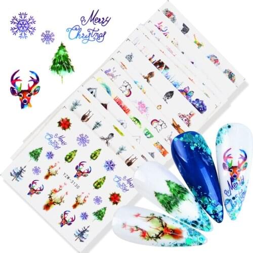 2021 New Designs Christmas Nail Water Decals Slider Santa Snowflake Bell Elk Nail Wraps Watermark Tattoo DIY Decoration Stickers