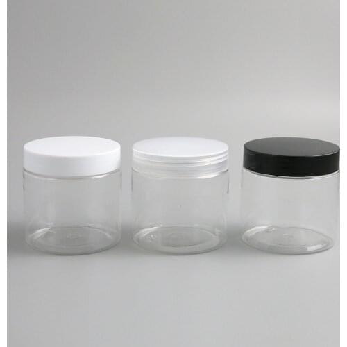 30 x 200ML Big Clear PET Cream Jars with black white plastic cap 200g Frosted Cosmetic Makeup Sample Lotion Container Bottle