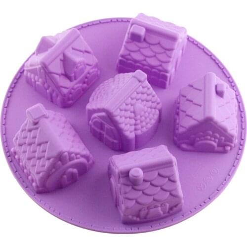 6 Small House Cake Mold Silicone Christmas Chiffon Cake Mold DIY Fondant Houses Baking Mould Random Color