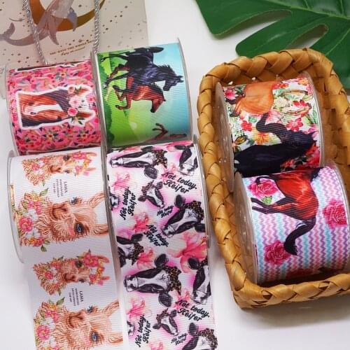 DIY Cartoon Horse Printed Grosgrain Ribbon For Craft Supplies Sewing Accessories 5 Yards, Planar Resins 10 Pieces. 50615