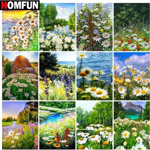 HOMFUN Diamond Painting Full Square/Round Diamond "Forest flower lake" Pattern Embroidery Cross Stitch 5D Rhinestone Painting
