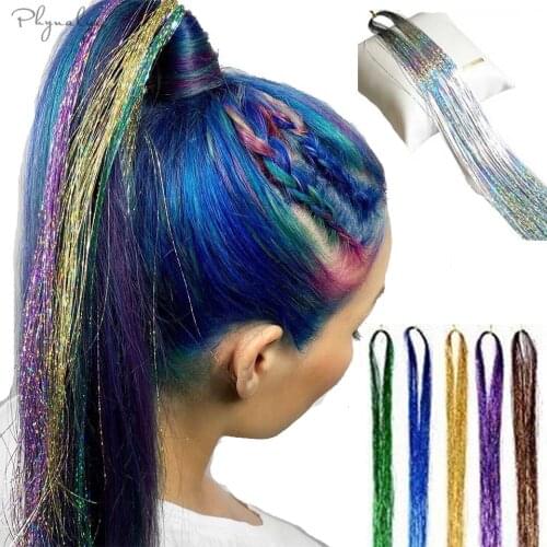 Phynalyn Hair Tinsel Sparkle Glitter Extensions Fashion Hair Braids Decorations Highlights False Hair Strands Party Accessories