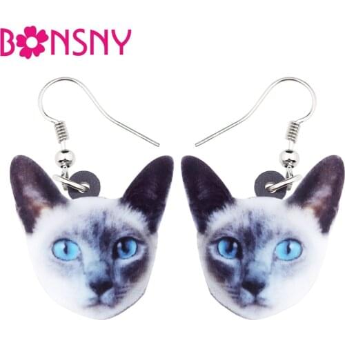 Bonsny Acrylic Lovely Blue Eyes Kitten Cat Earrings Big Long Dangle Drop Fashion Jewelry For Women Girls Ladies Kids Bulk Animal