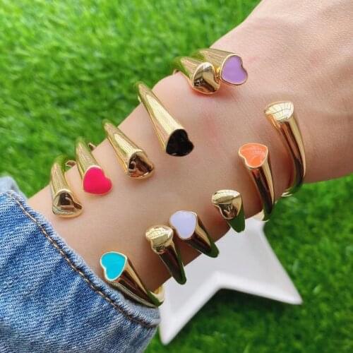 5PCS, Gold Opened Geometric Enamel Heart Bangle Women Luxury Jewelry Fashion Brand Colorful Adjustable Bangles Bracelet
