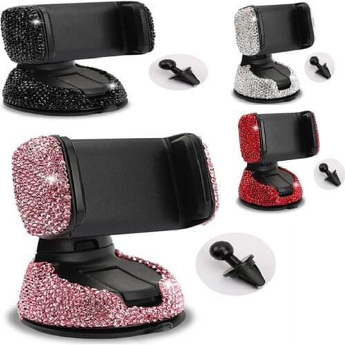 Diamond-studded Car Phone Holder Multi-purpose Air Outlet Car Navigation Bracket with Suction Cup Rotating Mobile Phone Holder