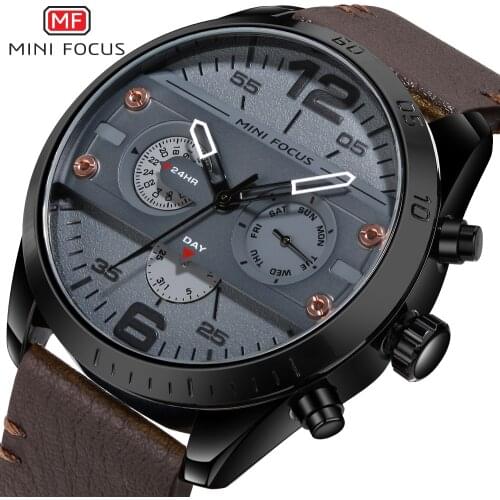 MINIFOCUS Chronograph Mens Casual Sport Quartz Watch Mens Watches Top Brand Luxury Leather Military Watch Wrist Male Clock