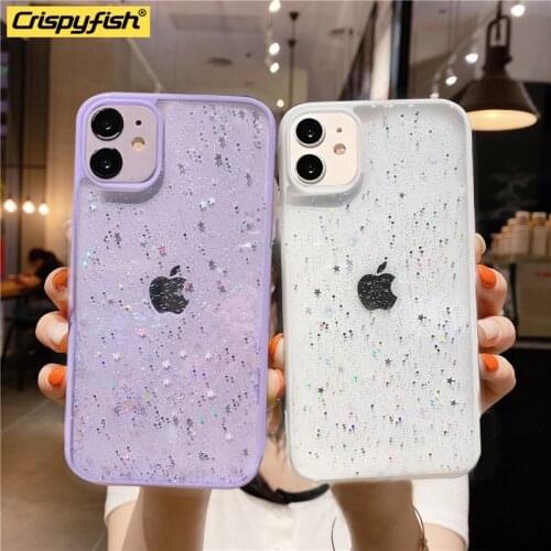 Luxury Glitter Star Sequins Soft Bling Clear Phone Case For iPhone 12 11 Pro Max X XR 12 Mini 7 8 Plus 6 SE Shockproof TPU Cover