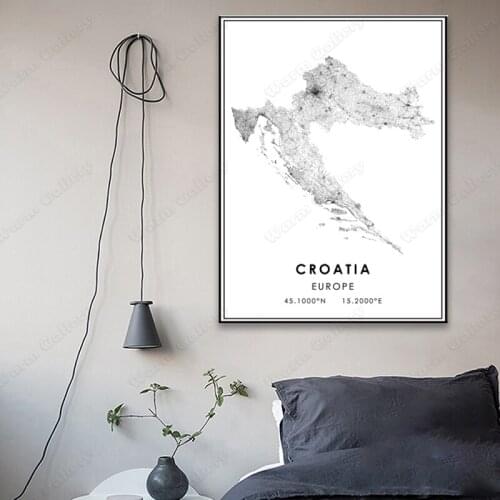 Black and White Europe City Map The Croatia City Map Poster HD Print Wall Art Canvas Nordic Landspace Painting for Home Deco