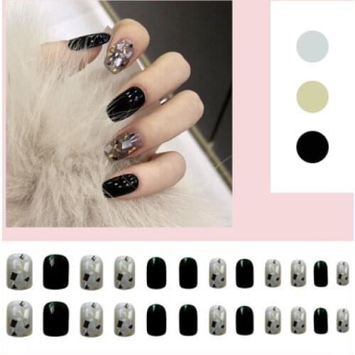 Black silver gold shell fake nails wear nail stickers finished nail stickers 24 nail stickers