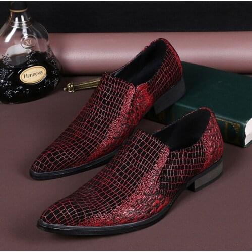 Christia Bella Classic Big Size Pointed Toe Wine Red Grid Male Real Leather Shoes Business Formal Men Shoes Mens Party Shoes