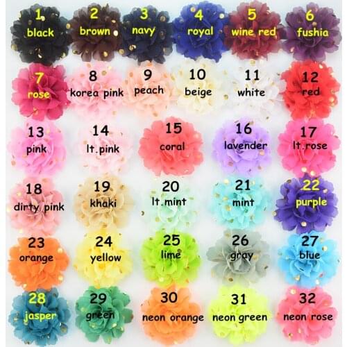 100 pcs/lot , Gold dots Chiffon Puff Flower, 2.75 inch Chiffon Petals Headband Flower, DIY Hair Accessories