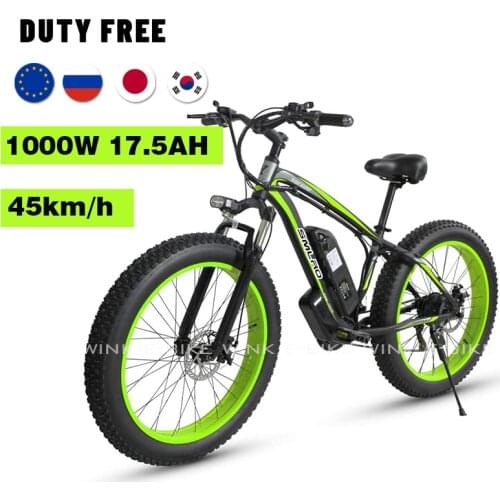 26Inch Fat Tire Electric Bike 48V 1000W Motor Max Speed 45km/h Snow Beach Bike with 17AH Battery Electric Bicycle Free Shipping