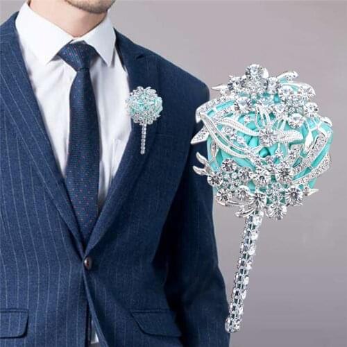 Exquisite Crystal Groom Suit Lapel Pin Mint Green Full of Diamonds DIY Best Man Mens Business Wedding Party Corsage XH062