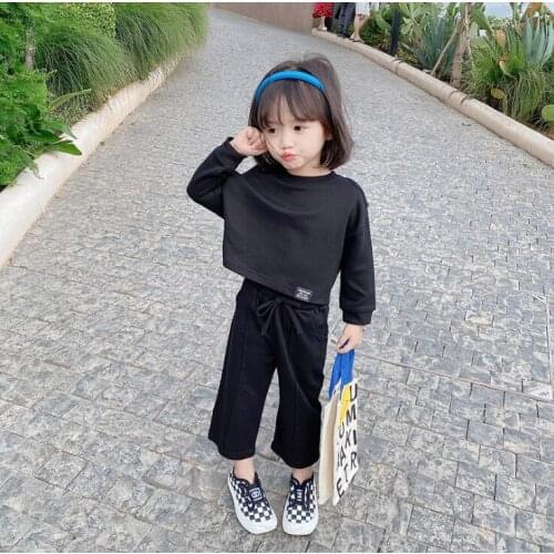 2021 Korea style girls boys 2 pcs set sweatshirt+long pants autumn cotton kids suit 1-7 years WU233
