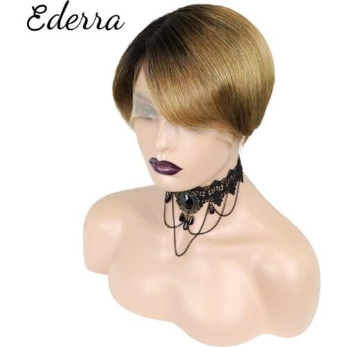 Short Pixie Cut Wig Cheap Human Hair Wigs Straight Hair Brazilian Remy Hair Womens Wig Black & Ombre Color 13*1 Front Lace Wig