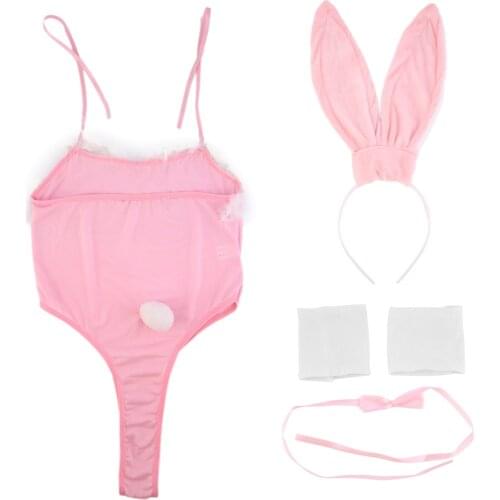Costume Cosplay Sexy Hot Fancy Bunny Rabbit Lingerie Full Set Halter Dress Temptation Baby Doll Uniform Party Black/Pink hot