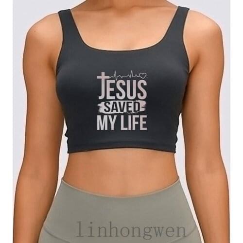 Jesus Saved My Life Christian God Gift Women Tank Top Fitness Printed Vintage Basic Solid Spring Casual O Neck Crop Top