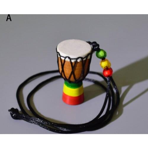 2021 Hot-Selling Djembe Pendant Featured Gifts Solid Wood Production Sheepskin Sewing Djembe Necklace Cloth Jewelry Accessory