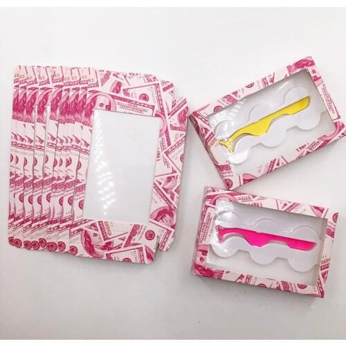 3 Pairs Lashes Tray with Tweezers for Mink False Eyelashes Custom Money Eyelash Box