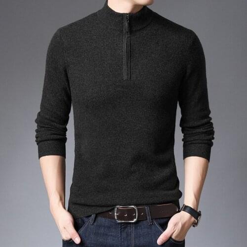 Men Casual Turtleneck Sweaters 100% Wool Pullover Men Autumn Winter Fashion Slim Fit Knitted Sweater Half Zip Mens Sweaters