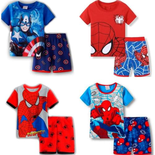New Neck Boys Cotton Pajamas Set Cartoon Cosy Round For Child kids short sleeve pyjamas Girls Boys Sleepwear pajama set