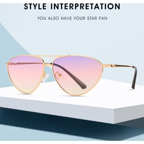 Cat Eye Mental Frame Sunglasses Woman FashionTriangle Small Frame Men Gafas Shade Mirror UV400