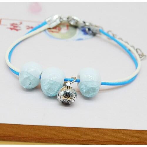 Original New Fashion simple Ceramics bead Girls Bracelet PU Leather Bracelet cute Lover Bracelet Lovers Lucky Jewelry Women Gift