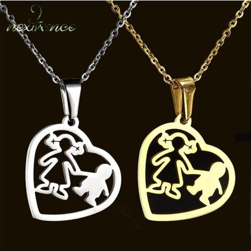 Nextvance Heart Women Boy Figure Pendant Necklace Single Mother Son Hand in Hand Family Neckalce for Women Boys Gift
