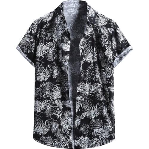 2021 Summer New Ethnic Retro Mens Shirts Casual Loose Fitness Short Sleeve Button Shirt Blouse Top Beach Vacation Clothing