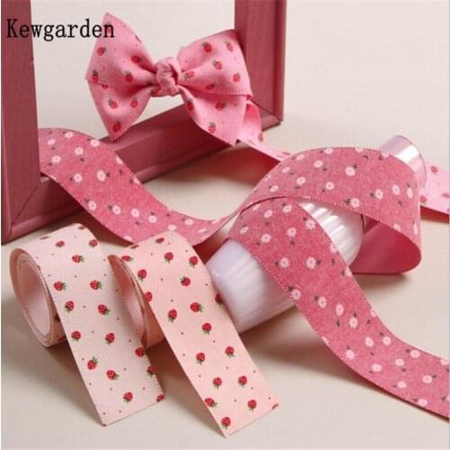 Kewgarden 1" 1-1/2" 25mm 38mm Cute Flower Fruit Ribbons Handmade Cotton Canvas Craft DIY Make Hairbow Accessories 10 Yards