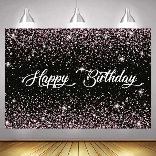 Sweet Glitter Rose Pink Dot Happy Birthday Party Photo Backdrop Women Men Flower Decoration Photography Backgrounds Banner