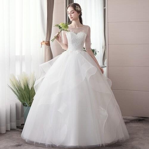 Wedding Dress Ball Gowns Women Dress 2019 New Bride Marriage Simple Middle Sleeves Wedding Dresses Lace Up Plus Size
