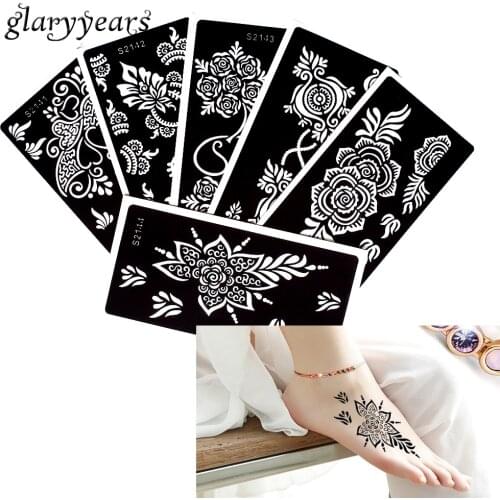 6 Pieces Henna Tattoo Stencil Rose Flower Pattern Paste Drawing Lady Leg Body Art Tattoo Stencil Sexy Product Waterproof S200#24