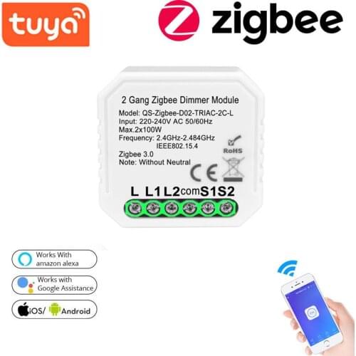 Tuya Zigbee 3.0 Dimmer Smart Switch Module No Neutral 2 Way Remote Control Smart Light Switch Relay Google Assistant Alexa Echo