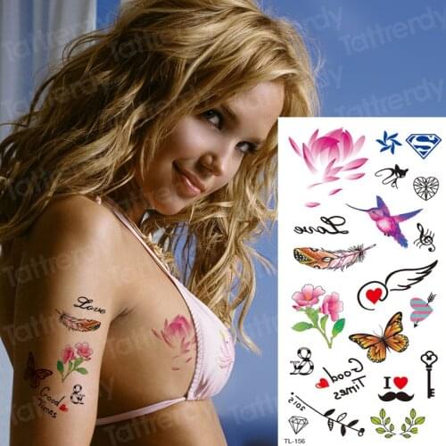 Temporary tattoo woman waterproof transfer tattoo for girls lotus flower tattoo sticker feather butterfly birds small tatoo hand