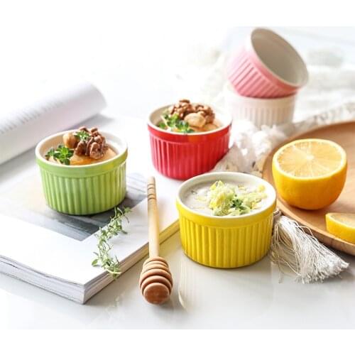 Japanese Ceramic Souffle Baking Pudding Bowl Candy Color Oven Baking Bowl Dessert Steamed Cake Bowl Pudding Yogurt Cup Tableware