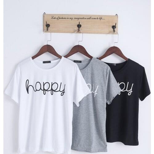2020 Summer happy Printed Womens T Shirt Harajuku Solid Short Sleeve Top O-Neck Casual slim T-shirts feather Printed tees