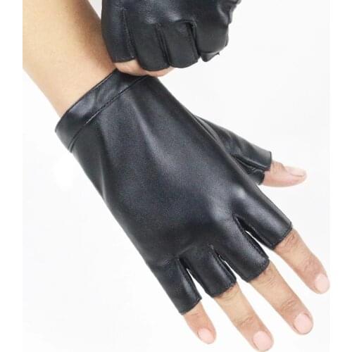 Women PU Leather Hollow Punk Nightclub Dance Mittens Female Thin Elastic Breathable Half Finger Touch screen Driving Gloves A74