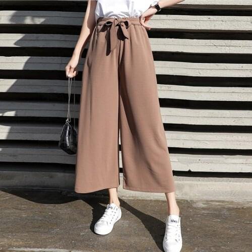 Lady Loose Chiffon Wide Leg Pants Elastic High Waist Trousers Women Solid Pants pantalones mujer Z Pants Women Casual Office