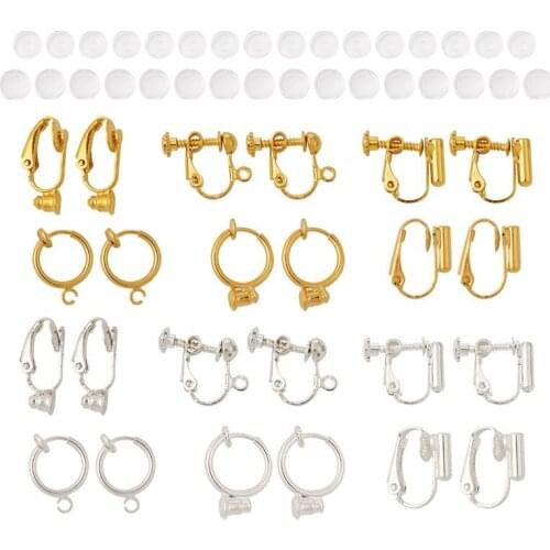 1 set Brass Clip-on Earrings Findings with Plastic Ear Clip Pad For Non-pierced Ears Jewelry Making Mixed Color