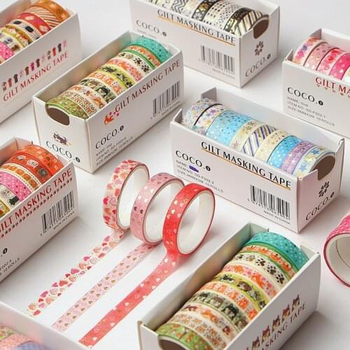 10pcs/box Cute Foil Gold Star Animal Masking Tape DIY Scrapbooking DIY Decortion Washi Tape Label 2m