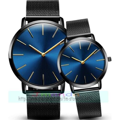 100pcs/lot 8637 fashion no logo black belt mesh watch for couple wrap quartz casual blue dial wrist watch lovers clock wholesale