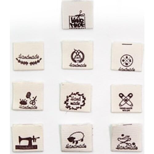 100Pcs Cloth Labels Handmade Label Fold Tags Sheep Pattern Sewing Machine Garment Labels Hand Made Cotton Tags For Sewing Crafts