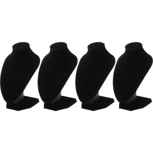4x Black Velvet Necklace Bust Display Shop Chain Jewelry